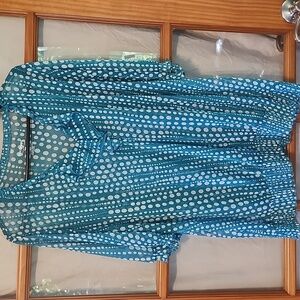 Lane Bryant Semi Sheer Teal Polkadot Top 18 20